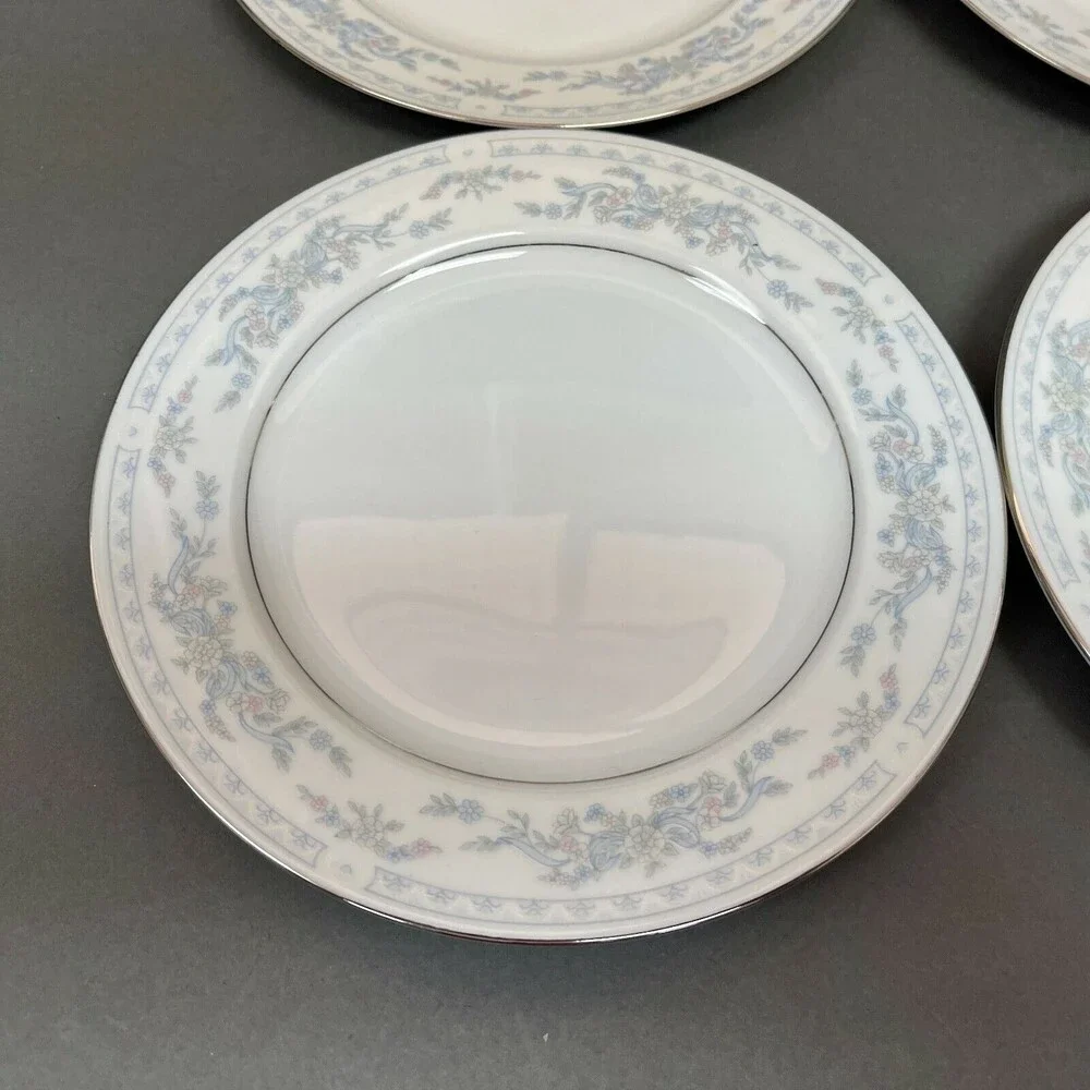 Somerset by NL Excel Bread and Butter Plates Floral Platinum Trim Lot of‎ 4